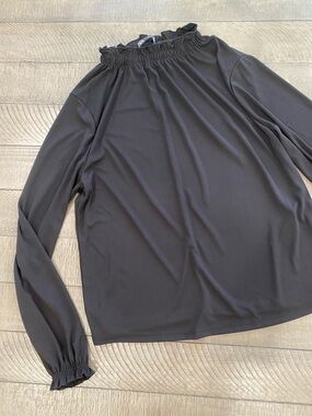 Black Long-Sleeve Ruffle Neck Women's Top Zara Size M